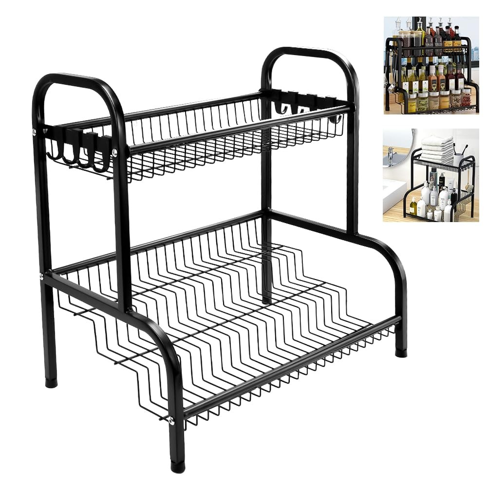 OKUYAN Spice Rack Organiser 2 Tier Spices Organizers Freestanding Jar Holder bla