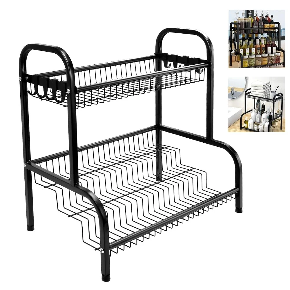 OKUYAN Spice Rack Organiser 2 Tier Spices Organizers Freestanding Jar Holder bla