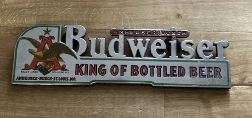 Vintage Original Budweiser King of Bottled Beer Shelf Talker Sign 1940's
