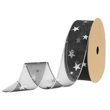 1.6 Inch 20 Yard Star Organza Sheer Ribbon Printed Black for Gift Wrapping