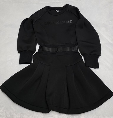NWT Karl Lagerfeld Girls Black Logo Long Sleeve Dress Size 12 (150 cm)