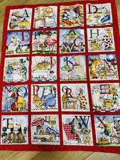 Vintage Handmade Hungry Animal J Wecker Alphabet Crib Blanket Quilt Red Back 42"