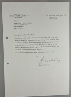 Autograph bayerischer Politiker CSU Rudolf Hanauer 1977 (148387)