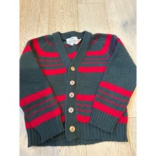 Vintage Havenshire Kids Green Red Striped Knit Cardigan Sweater Size 6