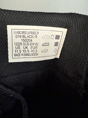5.11 Tactical ATAC Speed 2.0 8" Black Leather Canvas Boots Mens size 11.5 wide - Picture 9 of 10