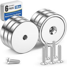 Grtard 6 Pack Neodymium Cup Magnets, 110LBS Holding Force Strong Rare Earth Magn