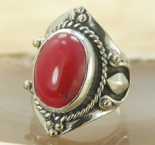 Red Aventurine Gemstone Silver Handmade Ring Jewelry Size 9.5 H434
