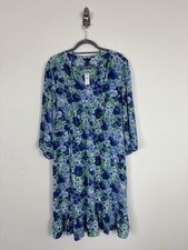 Nwt Talbots Flounce Hem Midi Dress Size 18 Blue Green Floral Smocked Waist
