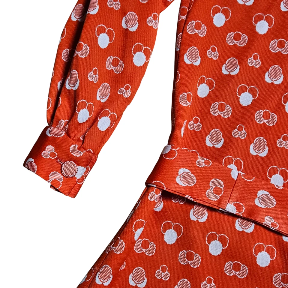 Винтажный 70-х подпоясанный напечатано мини-платье M воротник красный диско ретро моды возрождения - Изображение 4 из 4