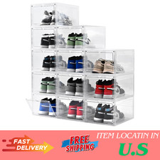 Large Shoe Boxes Clear Plastic Stackable  Drop Front Shoe Box with Clear Door, Sh