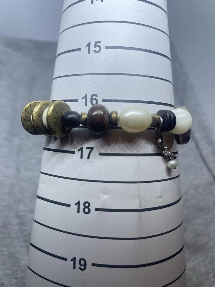 Pulsera Silpada Perlas Bronzita Howlita Latón Plata de Ley 925 Cuentas Elásticas Foto 4 de 4