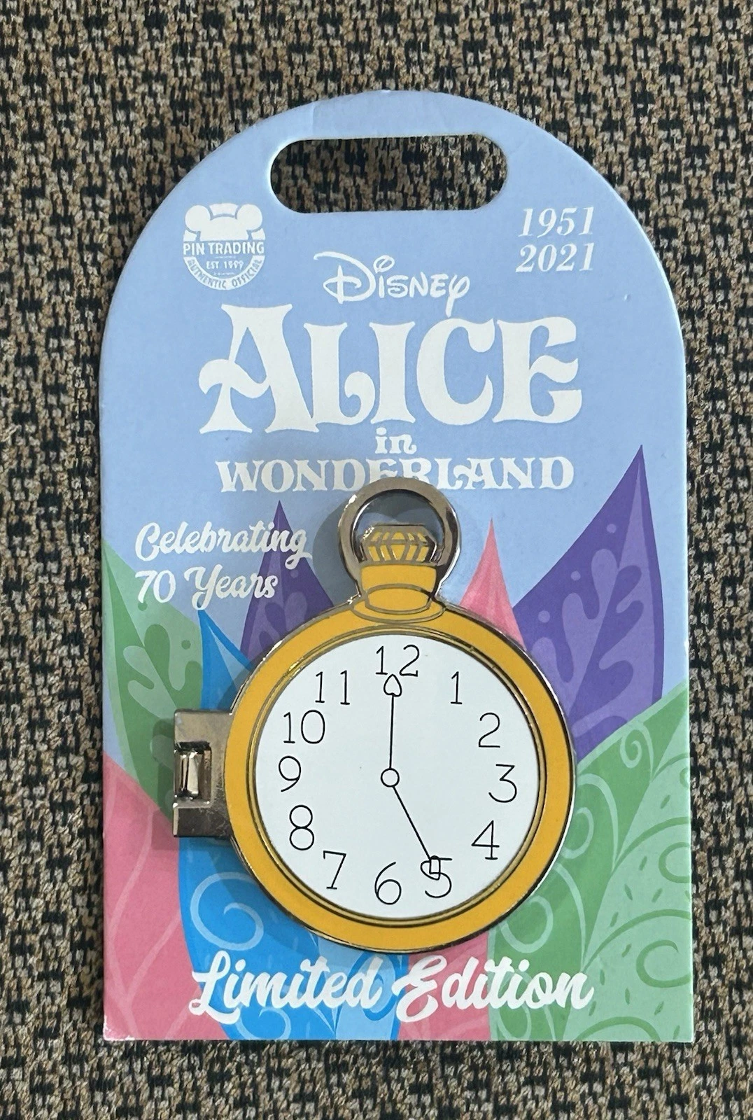 Disney Alice in Wonderland 70 Years Cheshire Cat Pocket Watch Hinged Pin 70th LE