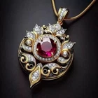 Vintage Style 4CT Round Cut Real Ruby Art Deco Pendant 14K Yellow Gold Finish