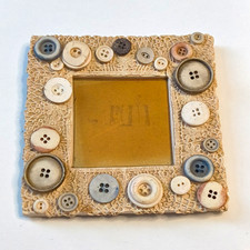 Handmade Ceramic Button Mosaic Square Photo Frame 7x7 Holds 3x3 Beige Matte