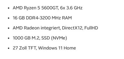 Gaming PC AMD Ryzen 5 5600GT, 16GB RAM, 1TB SSD, Win 11