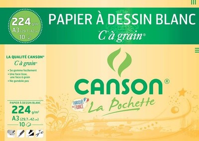 CANSON Zeichenpapier ''C'' à Grain DIN A3 224 g/qm 10 Blatt