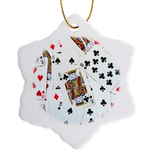 3dRose Scattered Playing Cards Snowflake Ornament Porcelain 3" Card Game