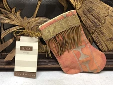 Handmade MINI STOCKING From Antique Vintage Textiles by B-VIZ Orange w/Gold  L70
