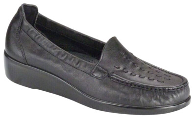 SAS  San Antonio Shoe Women 8S Narrow Black Leather Loafer Weave Slip On