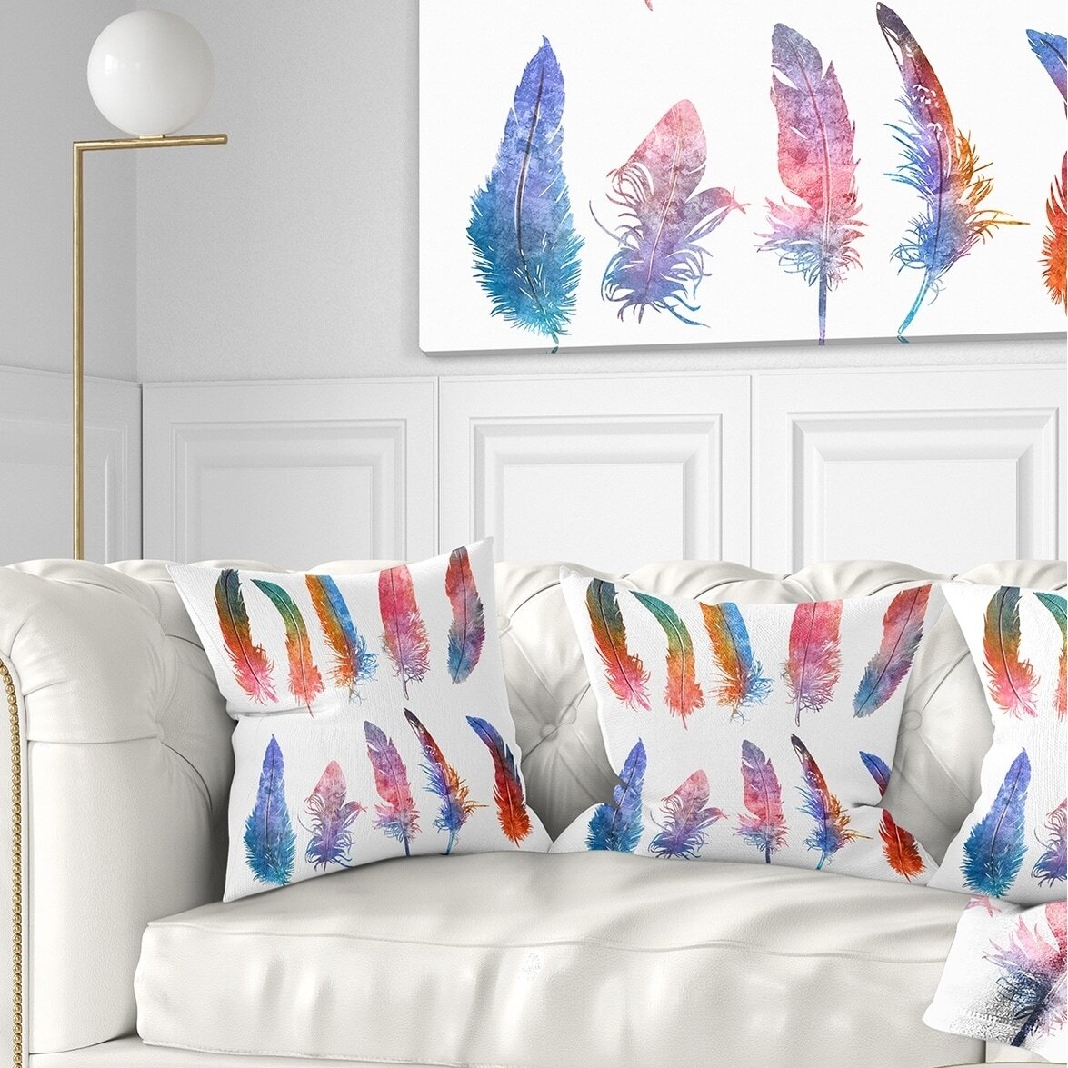 Designart 'Rainbow Feathers' Floral Throw Pillow