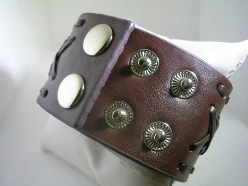 LEATHER BROWN BRACELET WITH DOUBLE BRAIDS 3 STAINLESS STEEL LOCKS FITS 3 SIZES - Picture 5 of 9