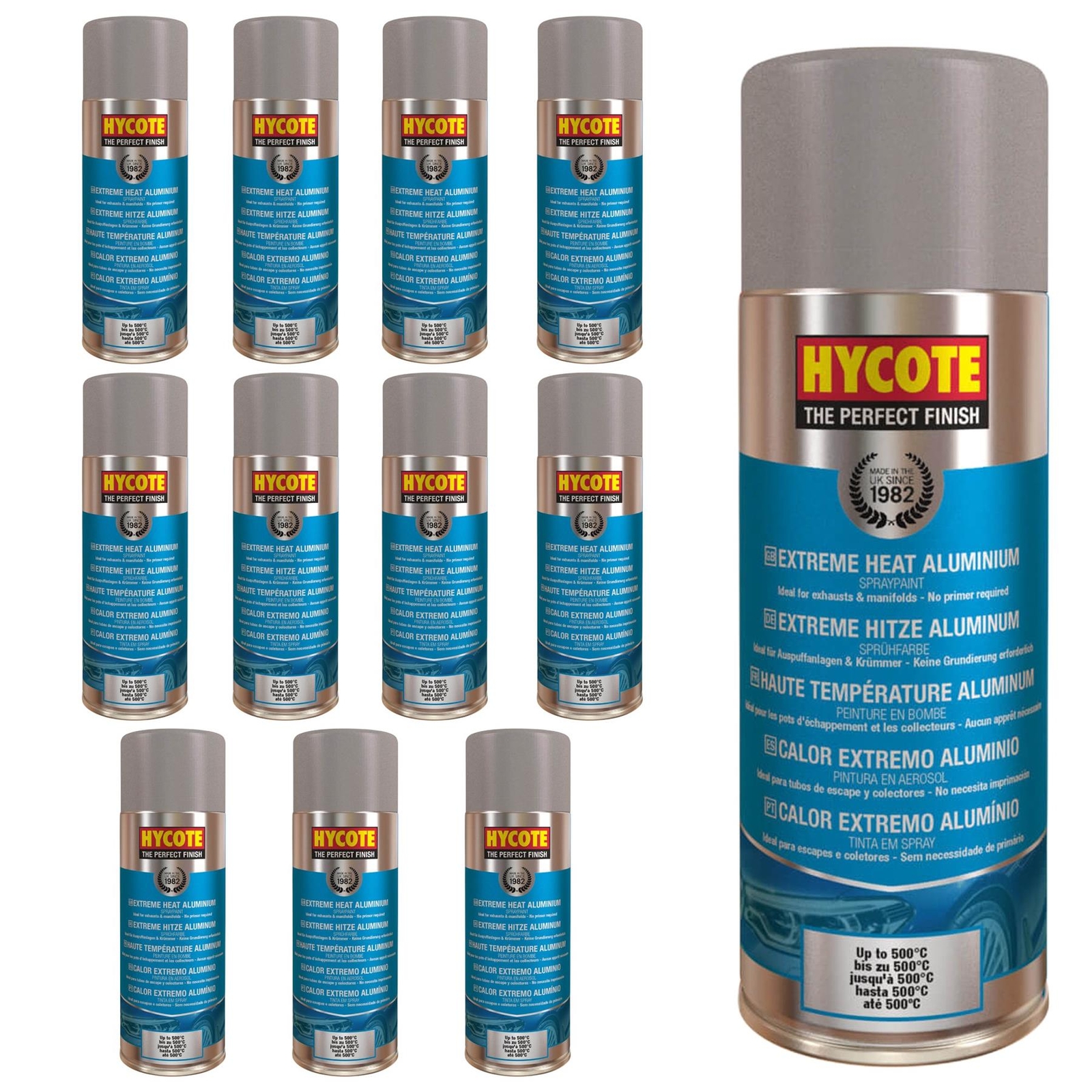 Hycote Aluminium VHT Extreme Heat Aerosol Spray Paint Fast Drying 400ml x12