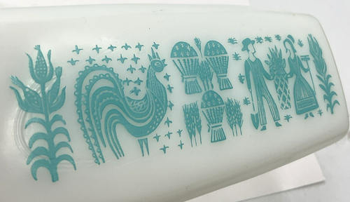 Vintage PYREX Amish Butterprint Butter Dish Turquoise Blue on White Country USA - Picture 8 of 9