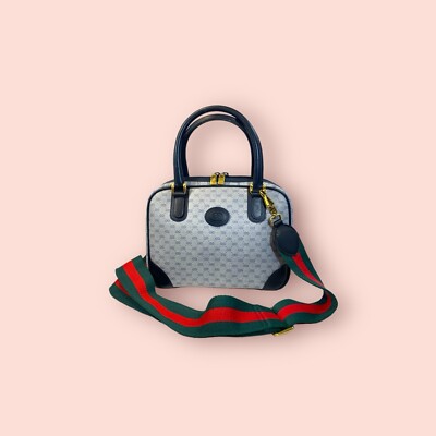 GUCCI Vintage Luxury Designer Micro Navy GG Logo Bowling Bag