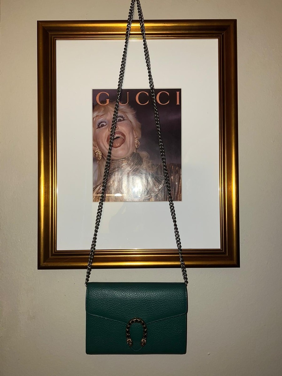 Gucci Dionysus Mini Leather Chain Wallet in Emerald Green w