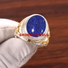 Natural Lapis Lazuli & CZ Gemstone With 925 Sterling Silver Men's Ring #1021