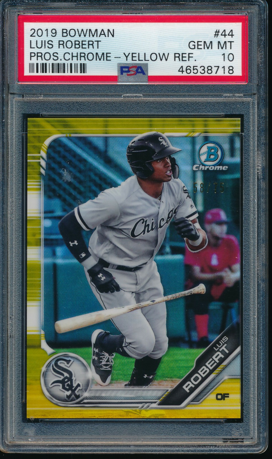 PSA 10 LUIS ROBERT 2019 Bowman Chrome YELLOW REFRACTOR #/75 Rookie RC GEM MINT