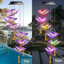 Solar Color-Changing Butterfly w/6 Bells Wind Chime Lights Outdoor Yard Garden