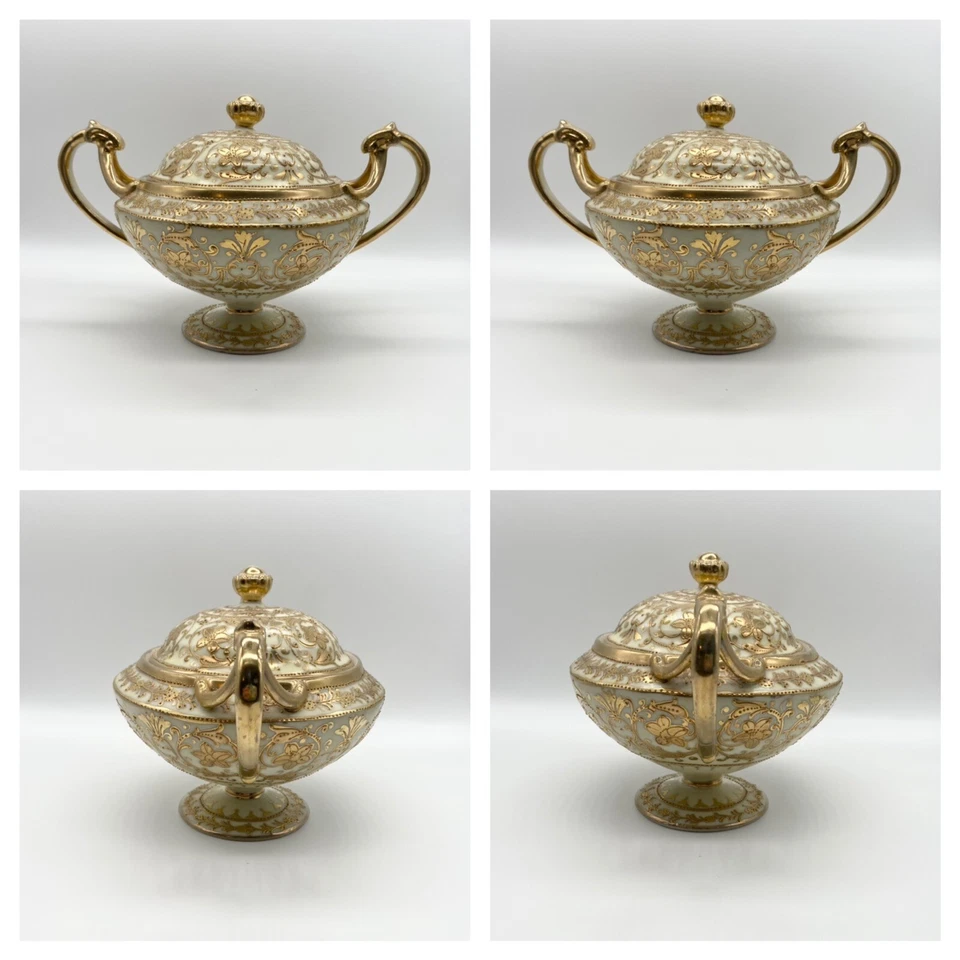 C. 1891-1911 NIPPON Japan Large SUGAR BOWL & CREAMER Gold Gilt Moriage - Image 2 of 4