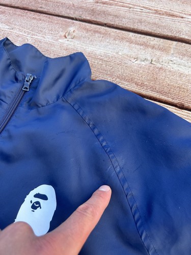 BAPE Navy Blue Windbreaker Jacket Sz M Long Sleeve A Bathing Ape Logo Polyester - Picture 9 of 12