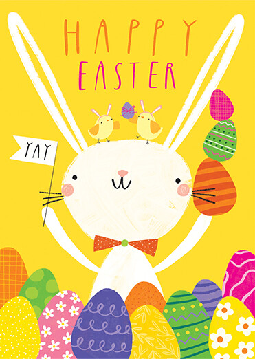Colourful Bunny with Eggs Happy Easter Card - Fun and Vibrant Greeting Card
