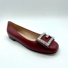 Gucci Madelyn Women's Dark Red Leather Crystal G Logo Ballet Flats 551434 6438