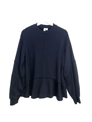Sweaty Betty London Revive marineblauer Langarmpullover mit Schößchen und Rundhalsausschnitt Small