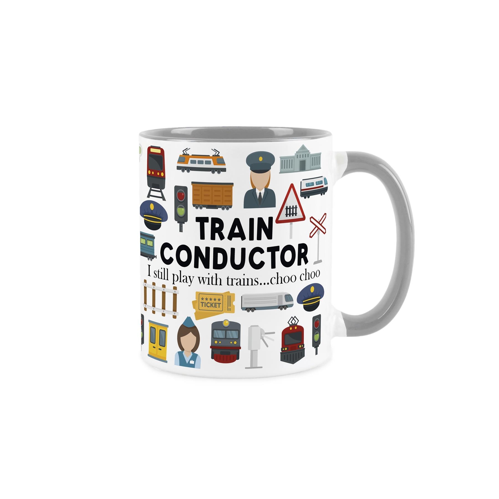 Train Conductor Mug - Novelty Railway Worker Grey Ceramic Mug Gift