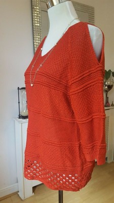 Dunkelroter schulterfreier Damenpullover Oberteil Größe 10 von F+F neu mit Etikett