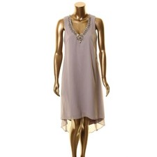 VINCE CAMUTO NEW Women's Gray Embellished-v-neck Hi-lo Gown Dress 8 TEDO