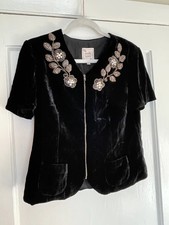 Nanette Lepore Rayon & Silk Black Velvet Embellished Jacket - Size 8