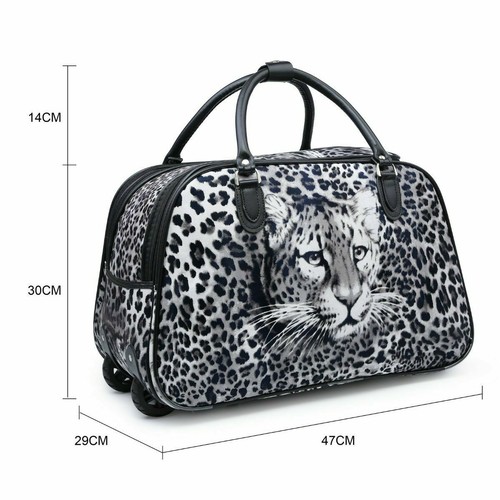 NEW CABIN SIZE UNISEX TRAVEL HOLDALL LEOPARD PRINT LUGGAGE SUITCASE WEEKEND BAG - Picture 4 of 7