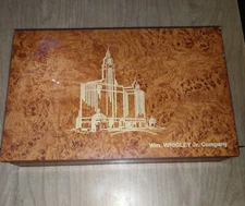 Wrigley Jr. Company Brown Wood Etched Box 8.75" Long 1960s Vintage Made in USA