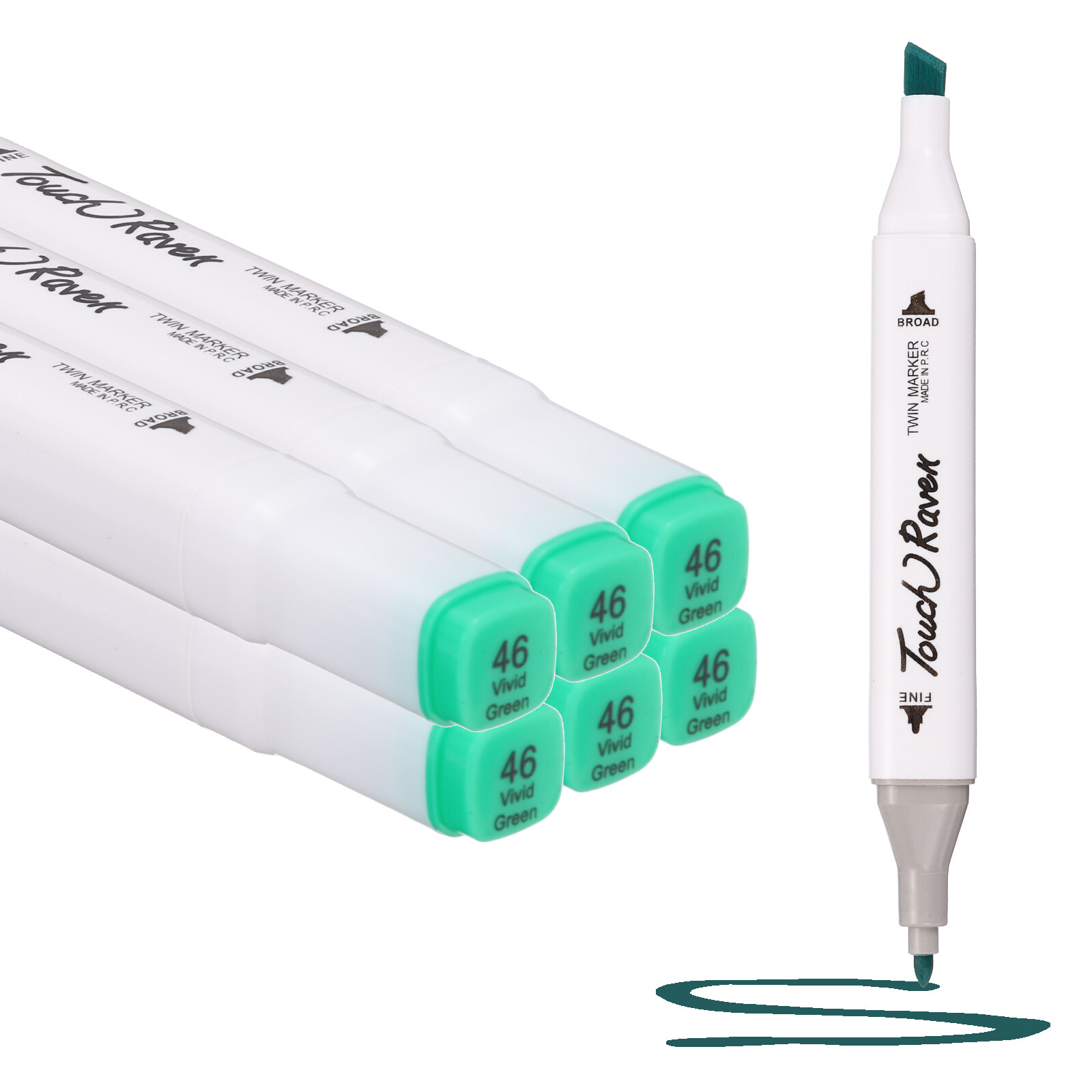 Dual Tip Alcohol Art Markers, 6 Pcs White Barrel Alcohol Markers, Green