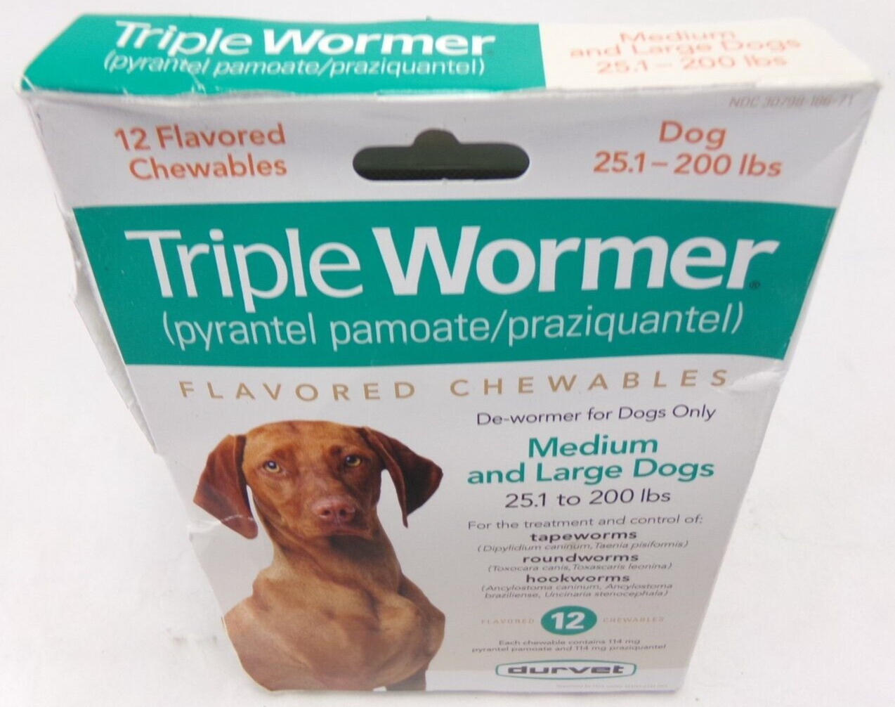 Durvet® Triple Wormer® Med/Lg Dog 25200lbs, 12 Chewables FDA Approved