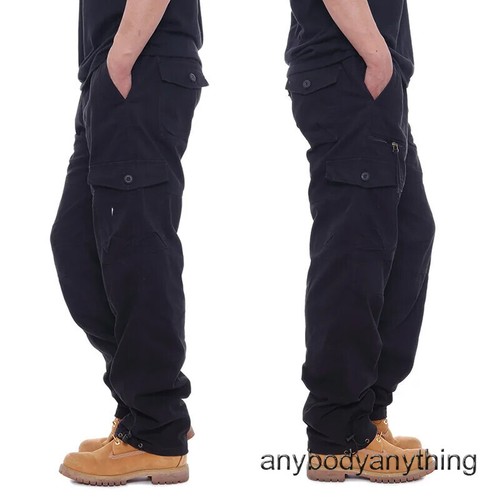 Hombres Pantalones de Carga Informales Cremallera Multi-bolsillo Rectos Pantalones Sueltos Cintura Elástica - Imagen 4 de 28