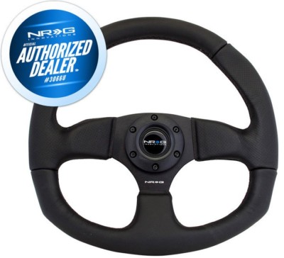 NEW NRG 320mm RACING / SPORT STEERING WHEEL BLACK LEATHER BLACK STITCH RST-009R