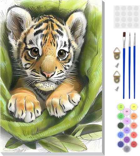 Framed Paint  Numbers Kit for Adults, Tiger DIY Paint  Number Kits on Canvas,