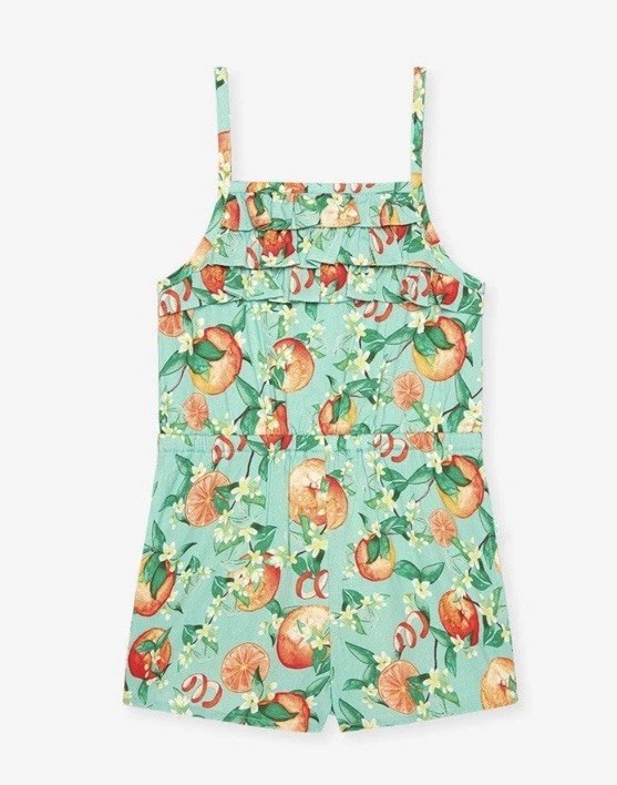 Posh Peanut Girls 10-12 Orange Arancia Bamboo Romper Mint Green NWT