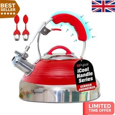 Whistling Tea Kettle with iCool Handle - Vintage Red Stainless Steel Design